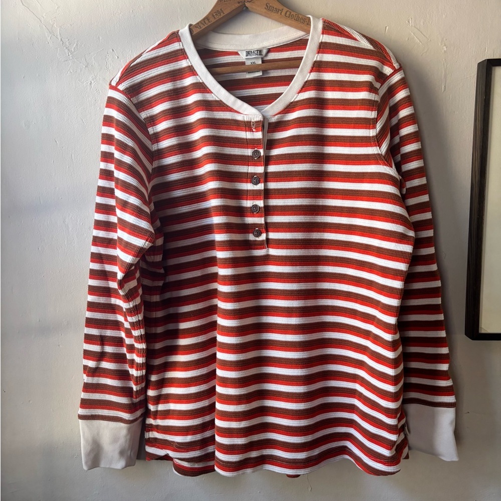 Duluth Trading Women's Burly Thermal Waffle Henley Striped - Picture 5 of 12